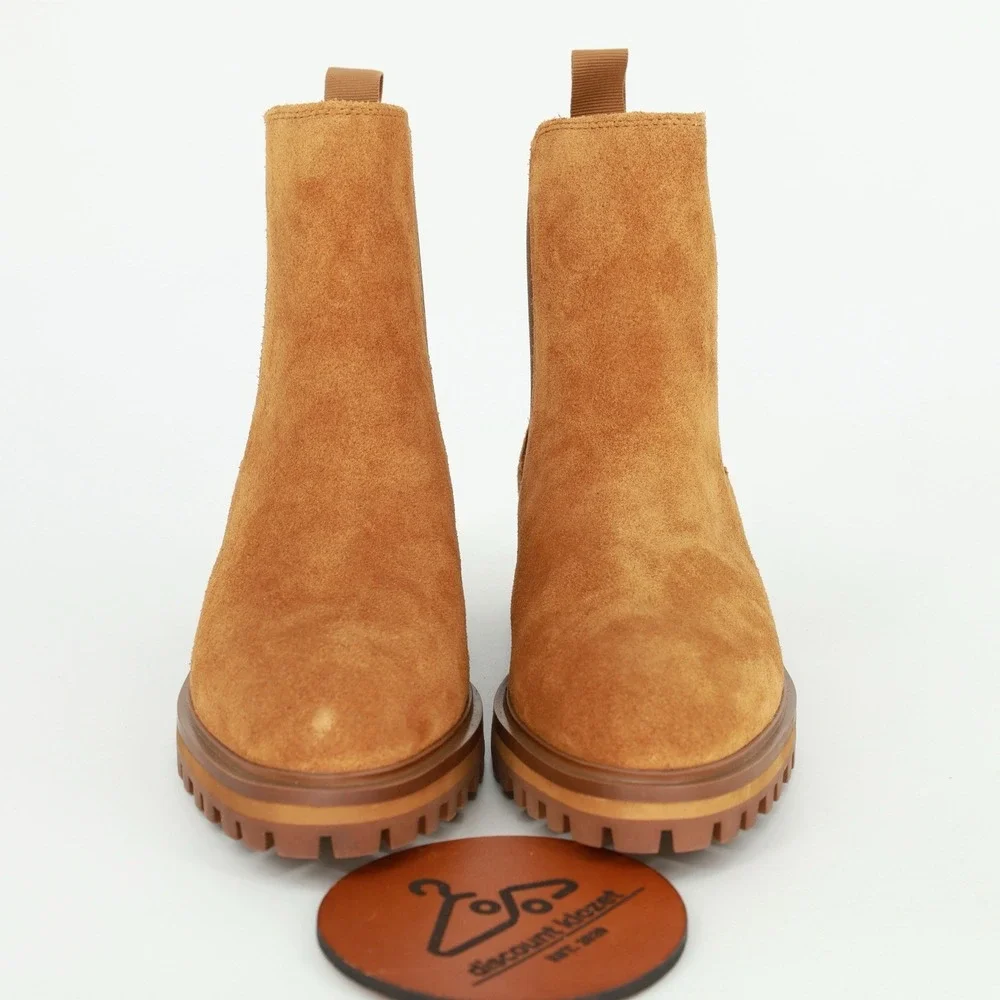 Quince‎ Suede Chelsea Boots Tan Lug Sole  Ankle Boot Pull On Womens Size 7 NWOB